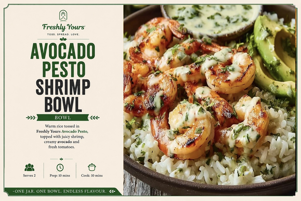 AVOCADO PESTO SHRIMP RICE BOWL